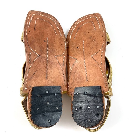 Hand made Indian gold leather pom pom sandals - Picture 7 of 9
